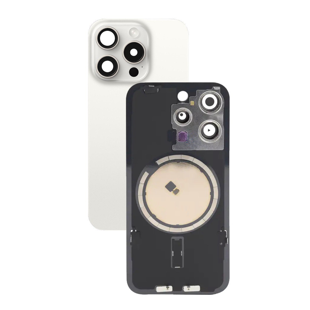 Задняя крышка в сборе с пластиной iPhone 15 Pro Max (White Titanium) Premium